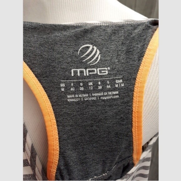 MPG Active Hi-Low Tank Top Gray White Stripe w Orange Trim Womens Size M - Picture 7 of 10